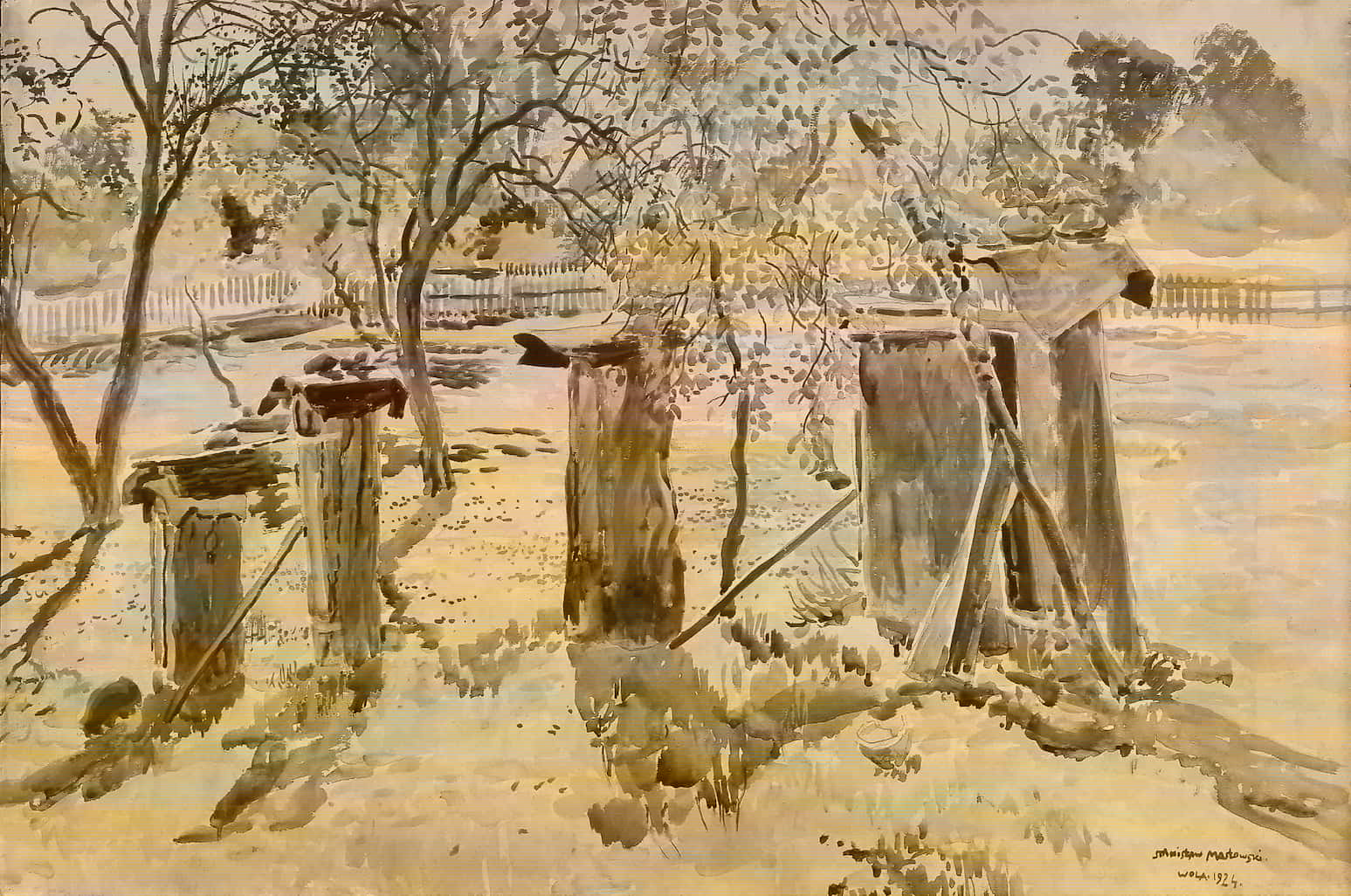 Painting of beehives by Stanislaw Maslowski